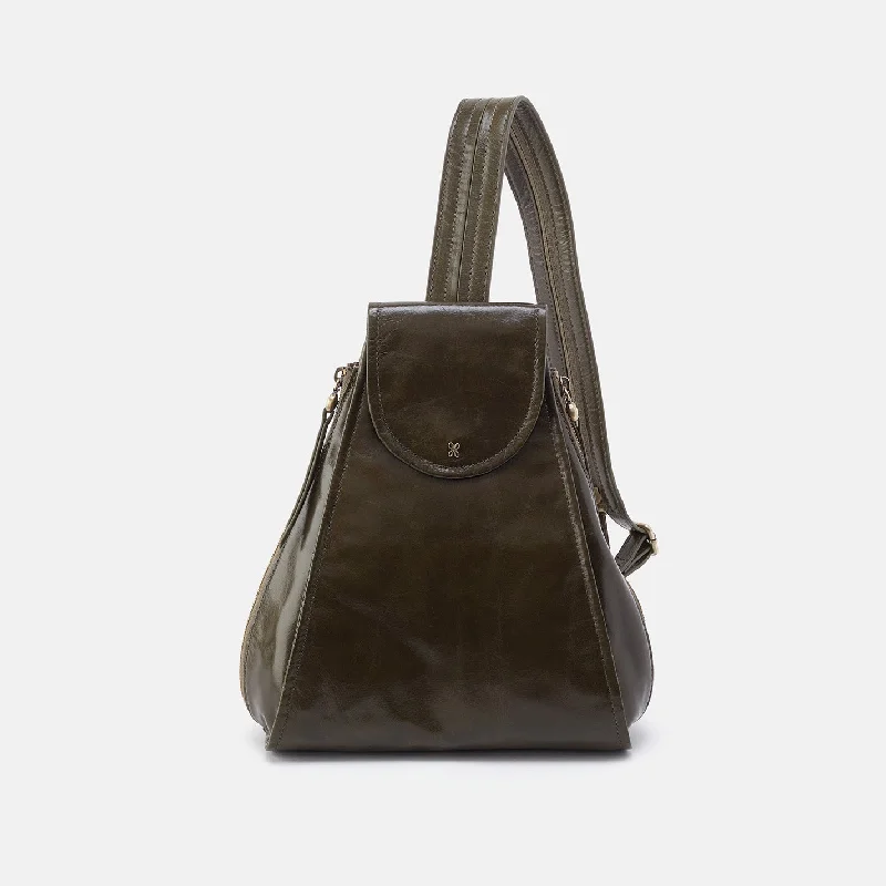 Betta Backpack In Polished Leather - Deep Moss