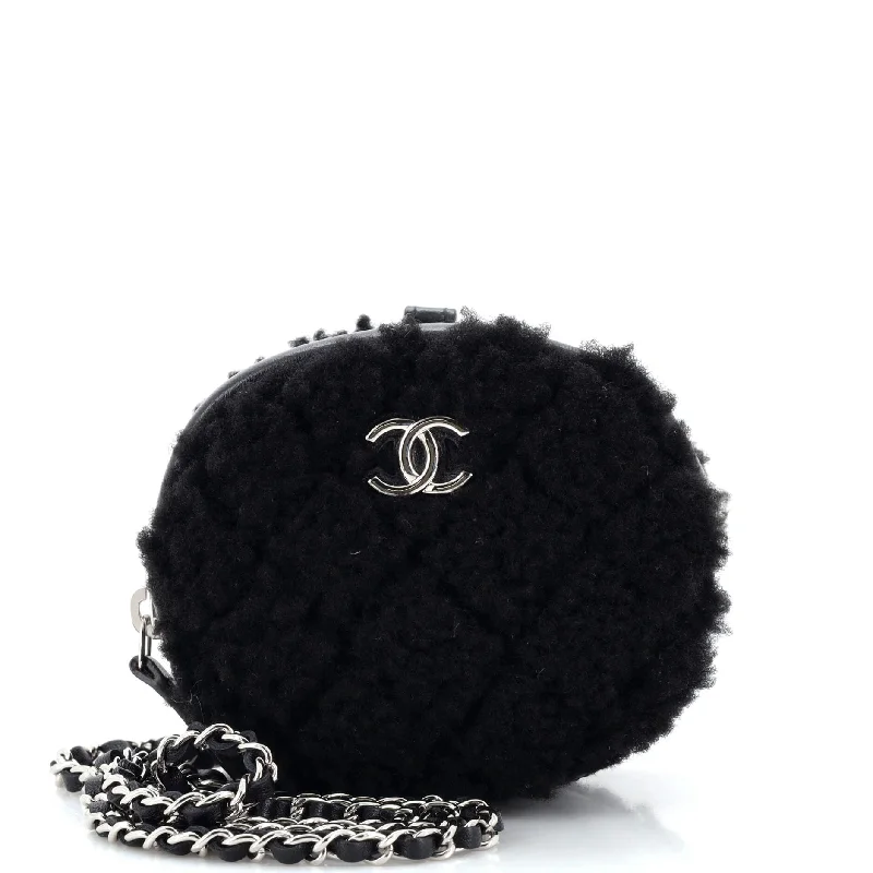 Round Clutch with Chain Quilted Shearling Mini