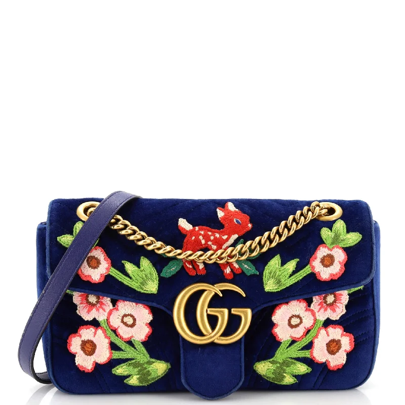 GG Marmont Flap Bag Embroidered Matelasse Velvet Small