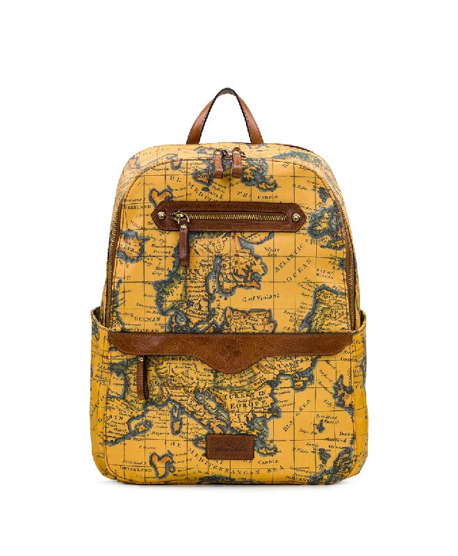 Karina Backpack -  Patina Coated Linen Canvas European Map Print