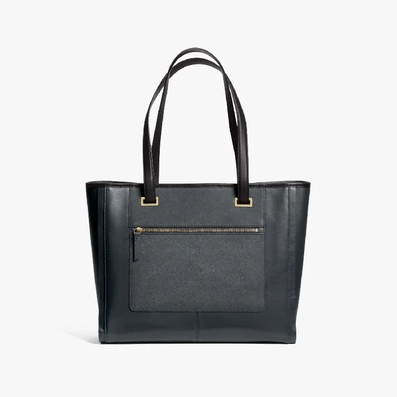 The Seville Prima Tote - Nappa & Saffiano Leather - Dark Grey / Gold / Grey