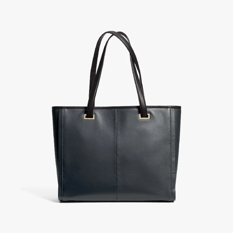 The Seville Prima Tote - Nappa & Saffiano Leather - Dark Grey / Gold / Grey