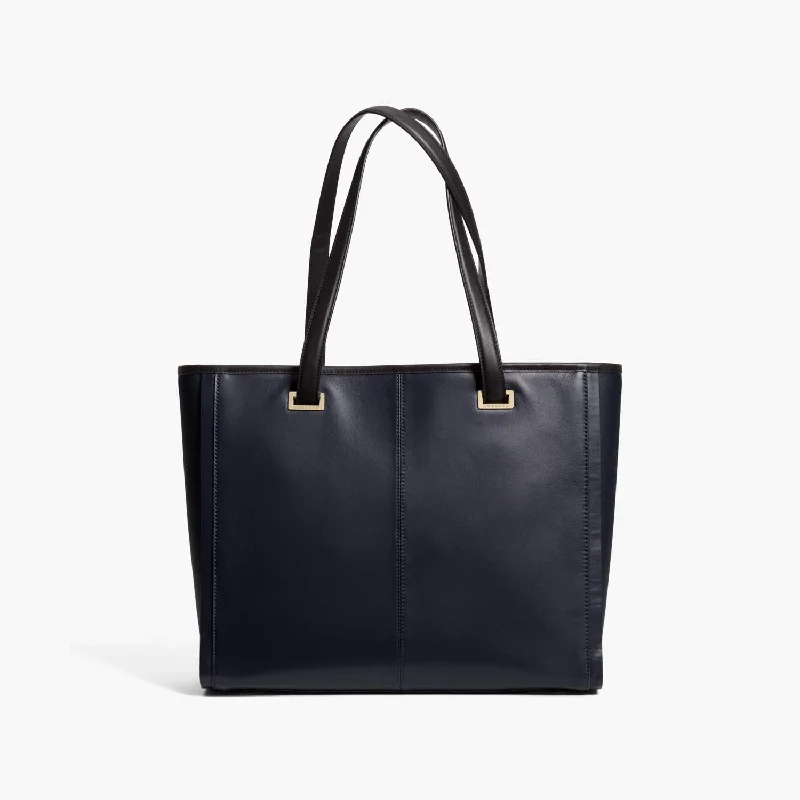 The Seville Prima Tote - Nappa & Saffiano Leather - Deep Navy / Gold / Grey