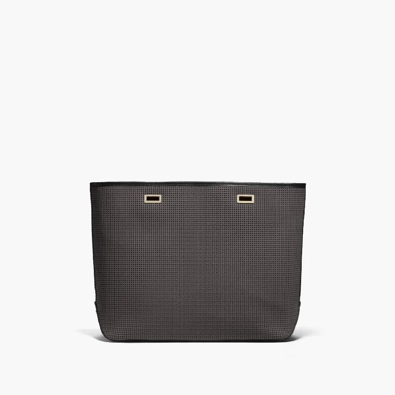 The Seville Shell - Perforated Saffiano Leather - Dark Grey / Gold / Black