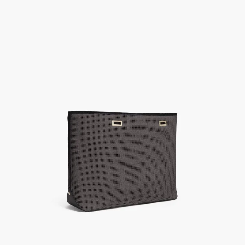 The Seville Shell - Perforated Saffiano Leather - Dark Grey / Gold / Black