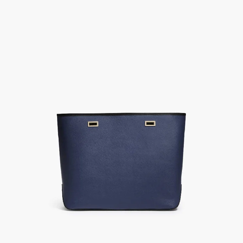 The Seville Shell - Saffiano Leather - Navy / Gold / Black