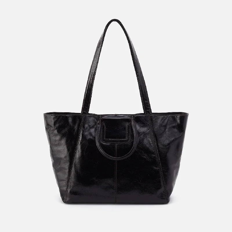 Sheila East-West Tote In Polished Leather - Black