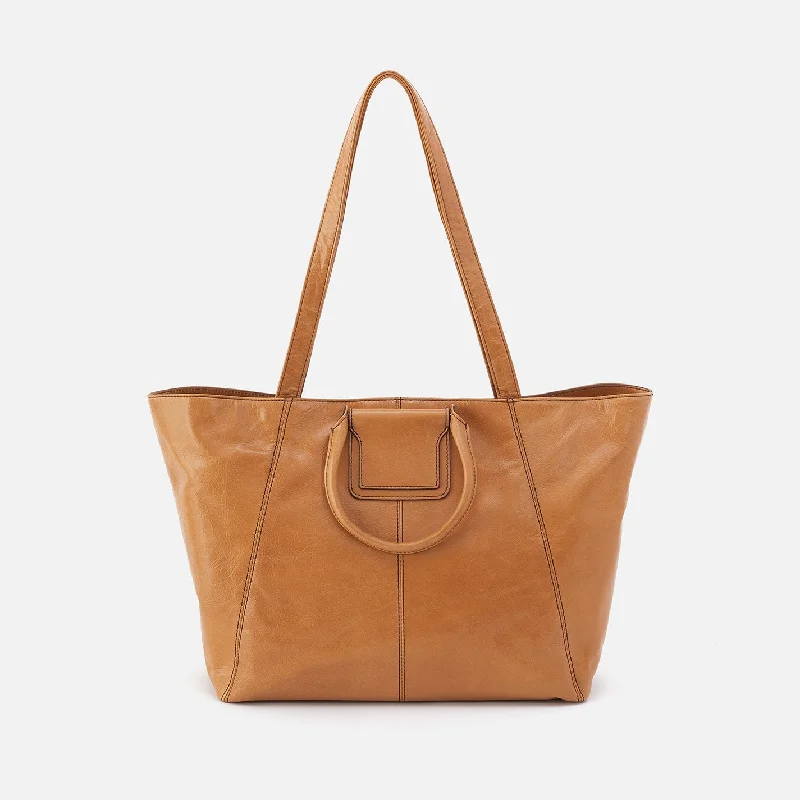 Sheila East-West Tote In Polished Leather - Natural